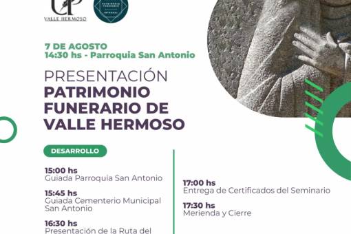 El 7 de Agosto se presentará el Patrimonio Cultural Funerario Valle Hermoso
